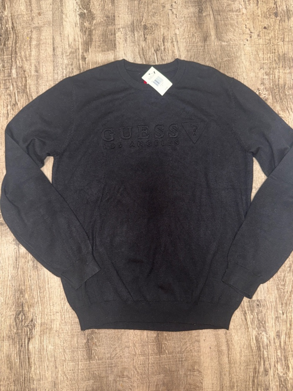 GUESS Black Embossed Logo Crewneck Sweater